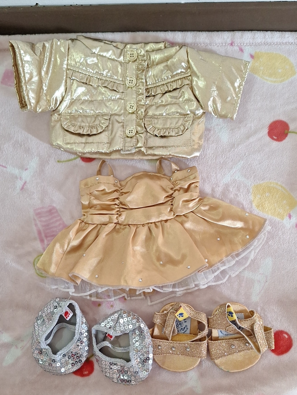 Build A Bear Gold Dress Outfit With Shoes X2